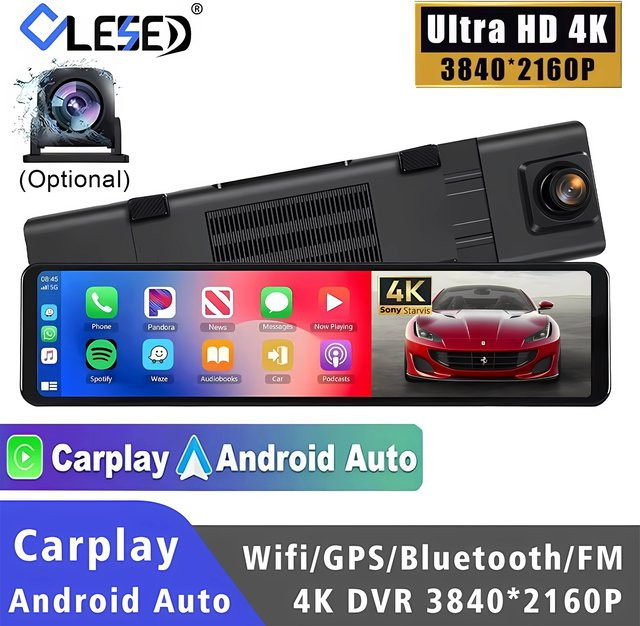 OLESED 4K Dashcam mit 11,26 Zoll Display, Dual-Objektiv, CarPlay, Android Auto, WLAN, GPS und Bluetooth in Schwarz - Bild 1