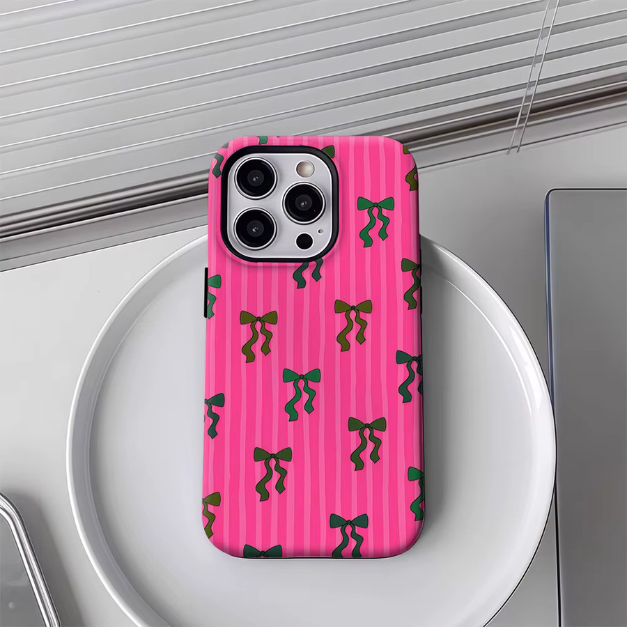 Handyhülle mit rosa und grünen Schleifen für iPhone 17 16 15 14 13 12 Pro Max Plus mit doppelschichtiger Rückseite - Bild 3