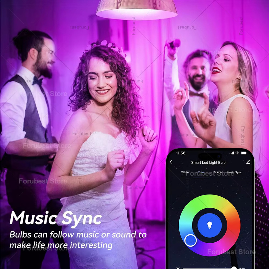 Tuya Smart LED Glühbirne E27 RGBW mit WiFi und Bluetooth, dimmbar, kompatibel mit Amazon Alexa und Google Assistant, Multicolour - Bild 5