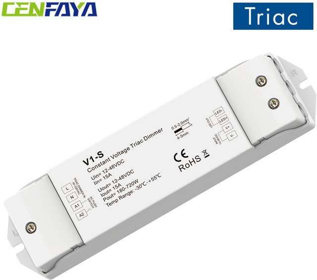CENFAYA Triac Dimm-Controller für einfarbige LED-Streifen, DC 12V 24V, 1CH 15A Konstantspannungs-Dimmer mit Druckschalter, Weiß - Bild 1