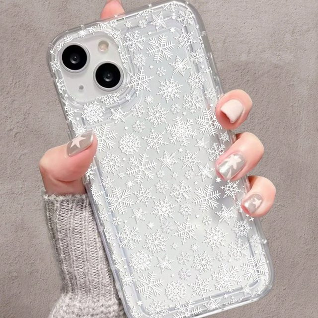 Transparente TPU Handyhülle mit weißem bunten Schneeflockenmuster für iPhone 11 bis iPhone 17 Pro Max Serie - Bild 1