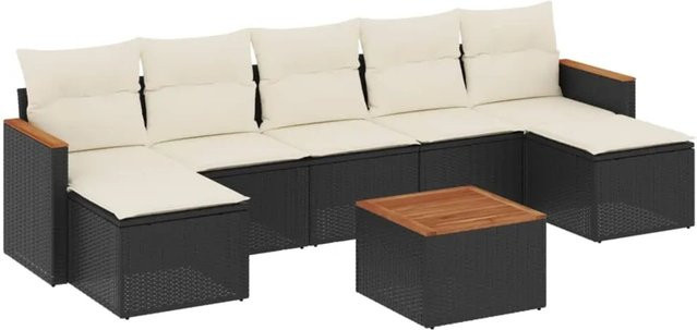 vidaXL 8-tlg Garten-Sofagarnitur in L-Form aus Poly-Rattan mit Kissen in Schwarz und Cremeweiß - Bild 1