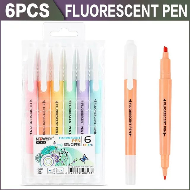6er Set Textmarker in Candy-Farben mit Doppelspitze und Keilspitze, Mehrfarbig - Bild 1