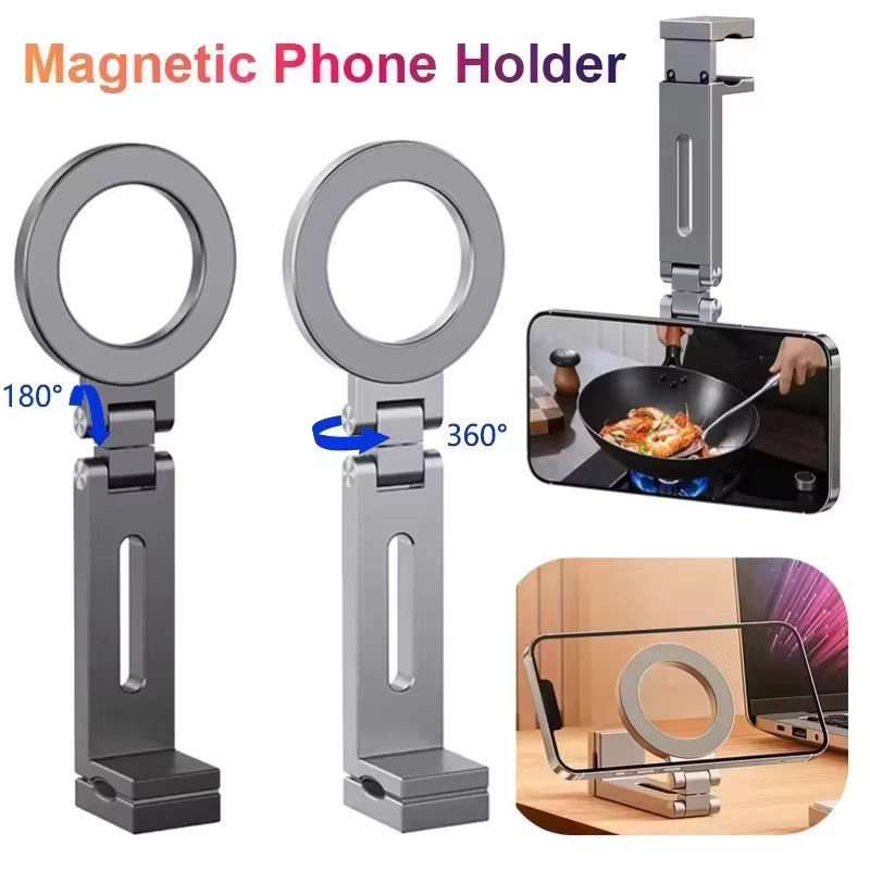 Magnetischer faltbarer Telefonstativhalter 360 Grad drehbar in Grau für iPhone und Samsung, tragbarer Handy-Ständer für Videoaufnahmen und Reisen - Bild 2