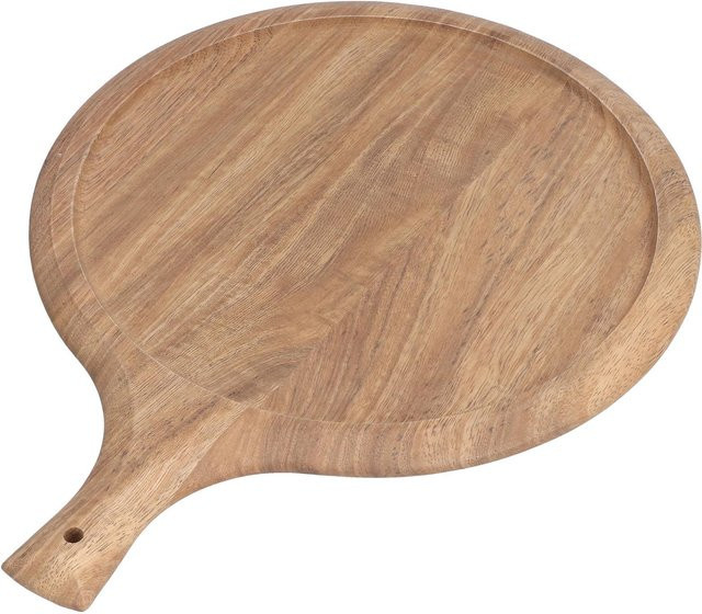 CosyHome Rundes Holz-Pizzabrett aus Massivholz in Braun mit Griff - Bild 1