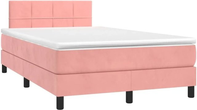 vidaXL Boxspringbett mit Matratze in Rosa, Samt, mit LED-Unterbettbeleuchtung und USB-Ladeanschluss, Hybrid-Bett mit Taschenfederkern, B/T: 120 x 200 cm - Bild 1