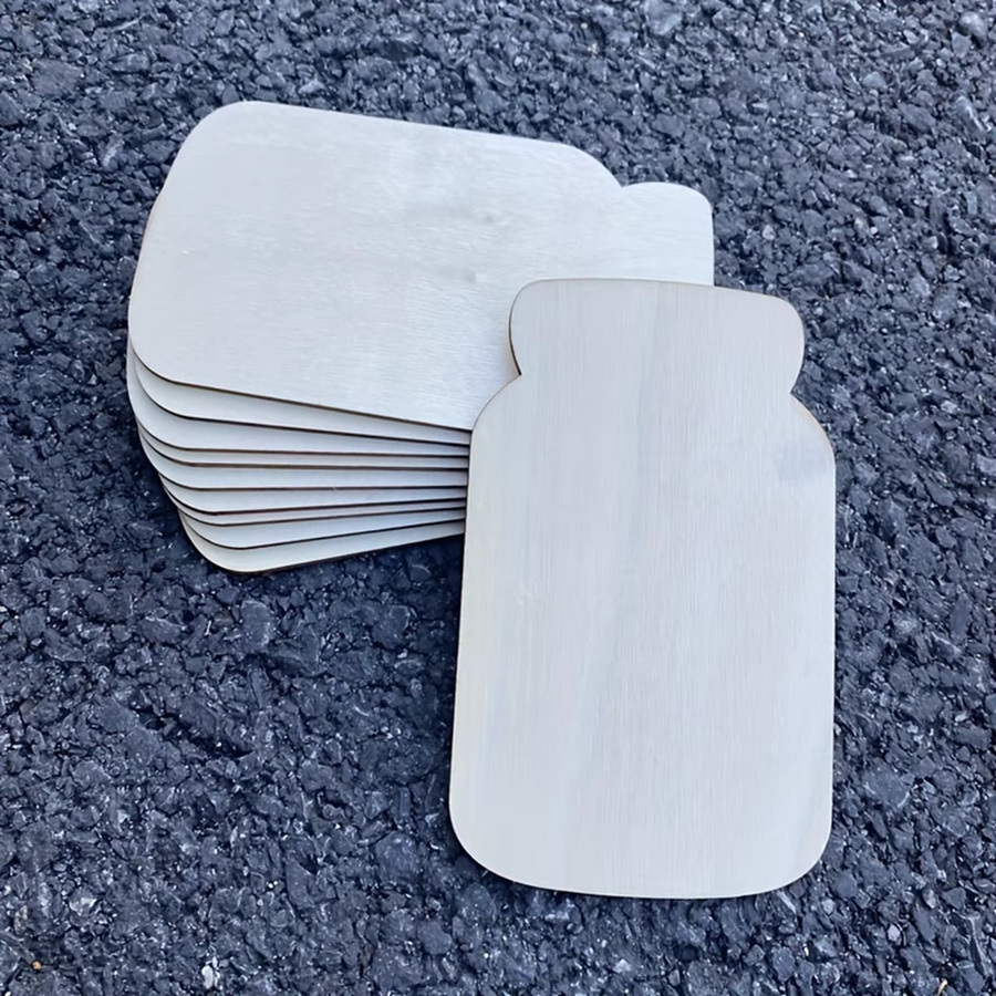 10 Stück Holz-Ausschnitte in Einmachglas-Form, unlackierte Bastelornamente für DIY-Handwerk, Naturfarben Beige und Braun - Bild 2
