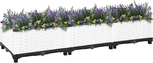 vidaXL Hochbeet in Rattan-Optik aus Polypropylen, Farbe: Weiß, B/T/H: 120 x 40 x 23 cm - Bild 1