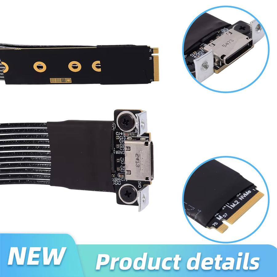 ADT-Link PCIE 5.0 X4 M.2 NVMe zu OCuLink Riser-Kabel SFF-8611 SFF-8612 Adapter für externe GPU-Docks in Schwarz - Bild 5