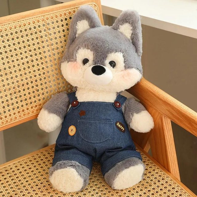 Yiran toy Kawaii Laufender Fuchs Wolf Plüschtier, 50cm, Grau - Bild 1
