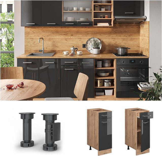 Vicco Küchenunterschrank R-Line in Anthrazit und Eiche mit Tür und Schublade, Breite: 30 cm - Bild 1