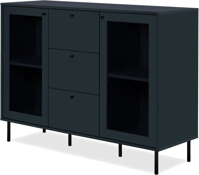 Modern Barina Kommode von Furn.Design in Blau und Schwarz mit 4 Vitrinenfächern und 3 Schubkästen, B/T/H: 120 x 40 x 90 cm - Bild 1