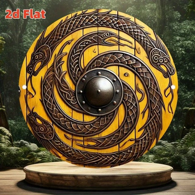 CIFBUY Wikinger-Drachen-Schild aus Metall als runde Wandkunst-Dekoration in Gelb und Rustikalem Design - Bild 1