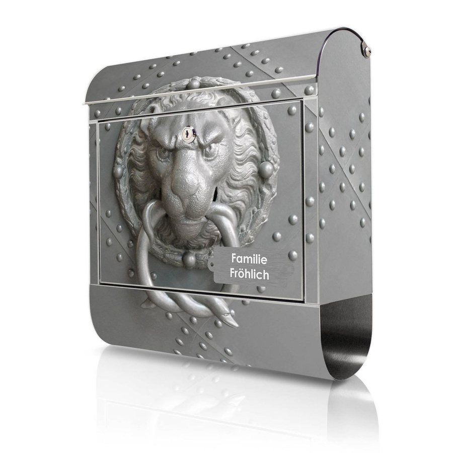 Banjado Briefkasten aus Edelstahl mit Zeitungsbox und Motiv Eisentor in Silber, B/T/H: 38 x 43 x 12,5 cm - Bild 1