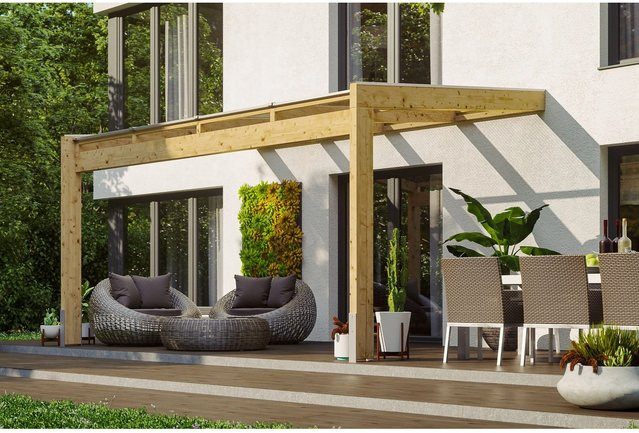 Skan Holz Terrassenüberdachung Novara aus unbehandeltem Holz mit braunem Polycarbonat-Dach, Breite: 450 cm, Tiefe: 309 cm - Bild 1