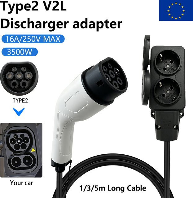 EV Typ2 V2L Entladeadapter Fahrzeug-zu-Last-Kabel mit EU-Steckdose in Weiß - Bild 1
