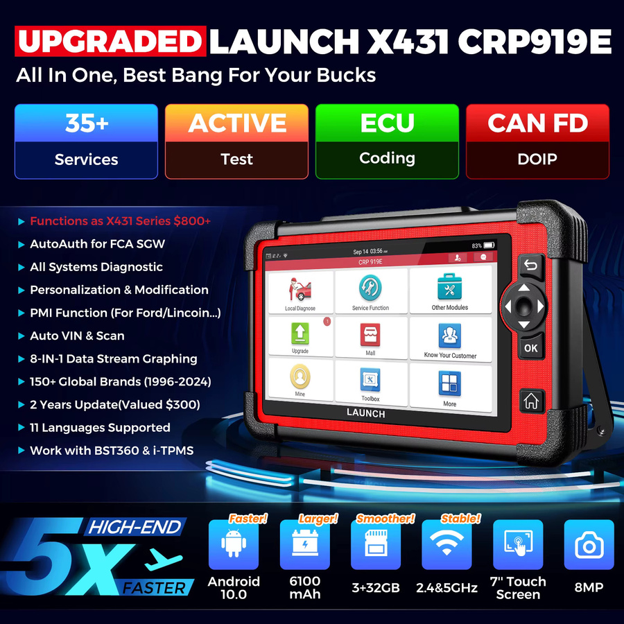 LAUNCH X431 CRP919E Elite OBD2-Scanner Bidirektionales Diagnosetool mit CAN FD, DoIP und ECU-Codierung in Schwarz - Bild 2