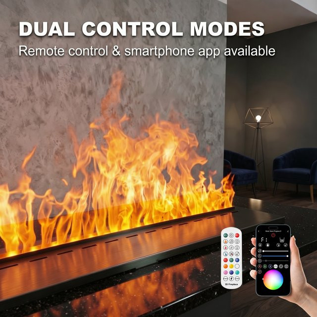 AFLYEVER Elektrischer Wasser-Dampf Kamin in Schwarz mit 3D LED Effekt und App-Steuerung für die moderne Indoor-Dekoration - Bild 1