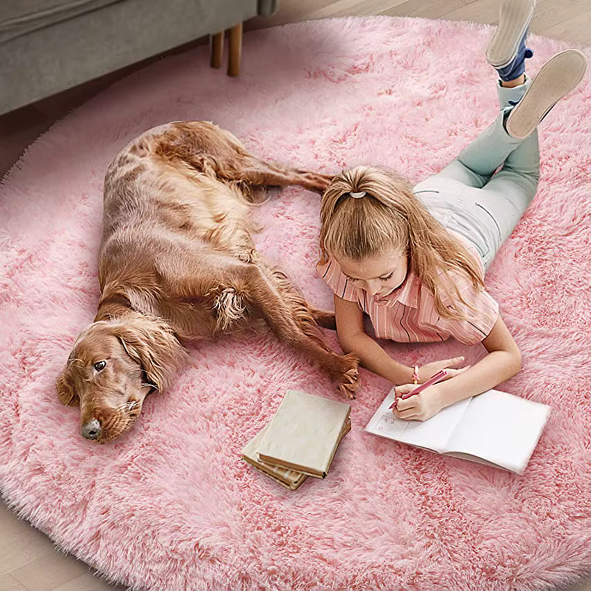 Runder Plüsch-Shag-Teppich von FORSWAN in Weiß oder Pink, weicher Kunstfell-Teppich für Kinderzimmer und Schlafzimmer - Bild 2