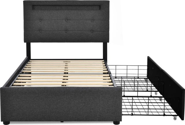 okwish Polsterbett mit LED-Beleuchtung und Schubladen in Grau, B/T/H: 90 x 200 x 100,5 cm - Bild 1