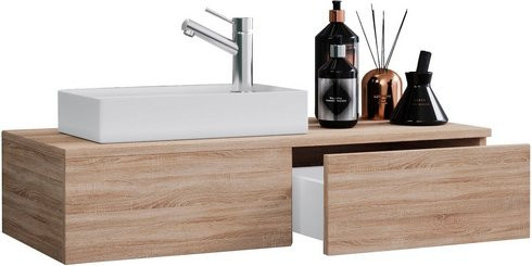 VCM Badmöbel Set Gudas 2-teilig in Braun mit Keramik-Waschtisch für das Gästebad - Bild 1