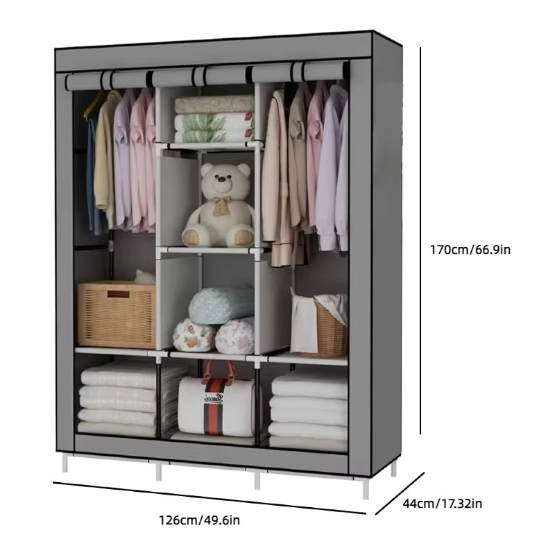 LONENESSL Tragbarer Kleiderschrank aus Vliesstoff mit Rolladen und Regalen für das Schlafzimmer, B/T/H: 126 x 44 x 170 cm - Bild 6