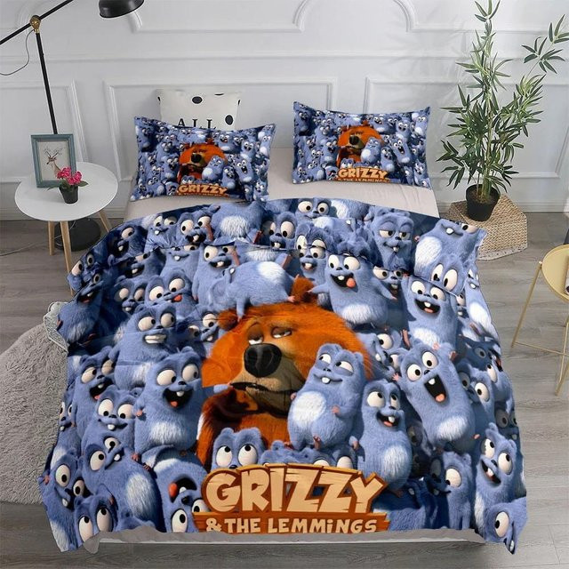 Grizzy und die Lemminge Bettwäsche-Set mit Bettbezug und Kissenbezug, King Size, B: 245 cm x H: 210 cm, 3-teilig - Bild 1