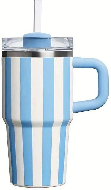 Kings City Thermobecher aus Edelstahl mit Griff und Strohhalm, thermische Wasserflasche für Heiß- und Kaltgetränke, Blau, 20oz - Bild 1
