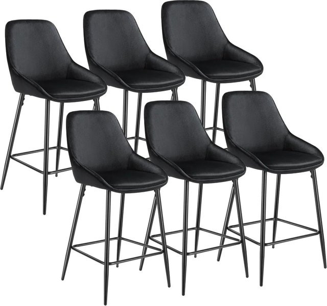 tectake Siera Thekenstuhl 6er Set gepolstert mit Samtoptik und Fußstütze Schwarz B/T/H: 49 x 54 x 100 cm - Bild 2