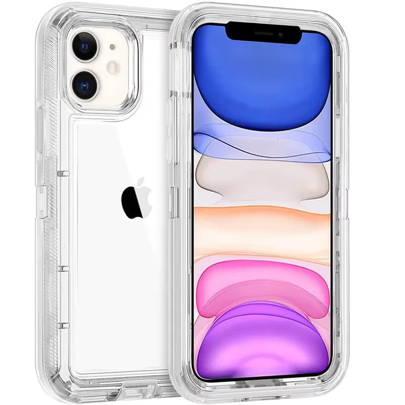 Oeny Stoßfeste 3 in 1 Heavy Duty Schutzhülle für iPhone 11 bis iPhone 16 Pro Max, Transparent/Lila - Bild 1