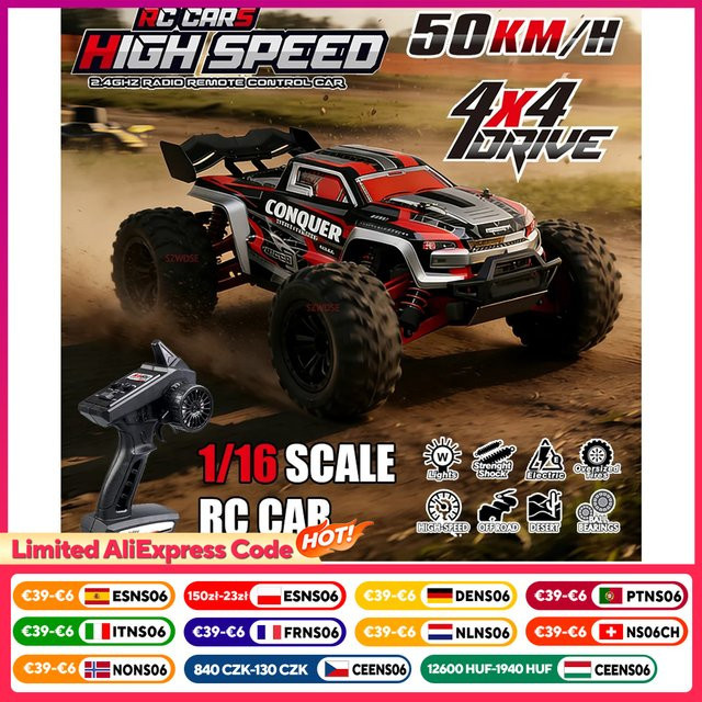 WLtoys 4x4 Hochgeschwindigkeits-Ferngesteuertes Rennauto, Monstertruck, 1:16, mit LED - Bild 1
