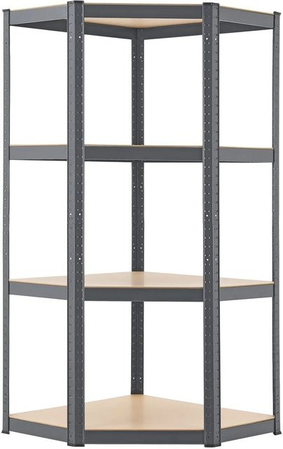 Juskys Corner Easy Eckregal Schwerlastregal aus Metall in Grau, B/T/H: 160 x 75 x 40-75 cm - Bild 2