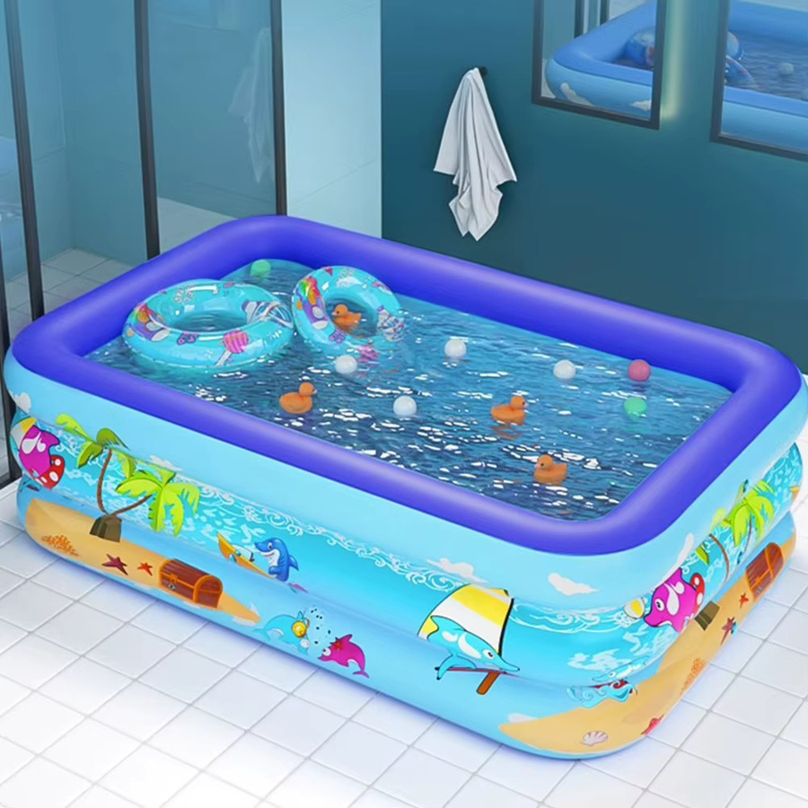 APWIKOGER Aufblasbarer Pool für Babys und Kinder mit Meerestier-Motiv in Blau, rechteckiges Kunststoff-Schwimmbecken für Indoor und Outdoor - Bild 2