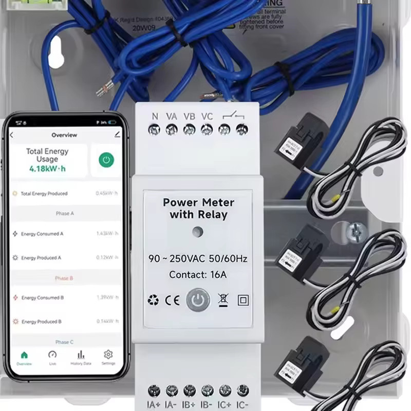 Tuya WiFi 3-Phasen-Stromzähler mit 3CTs Relais, bidirektionaler KWH-Energie-Monitor, Farbe: Weiß - Bild 2