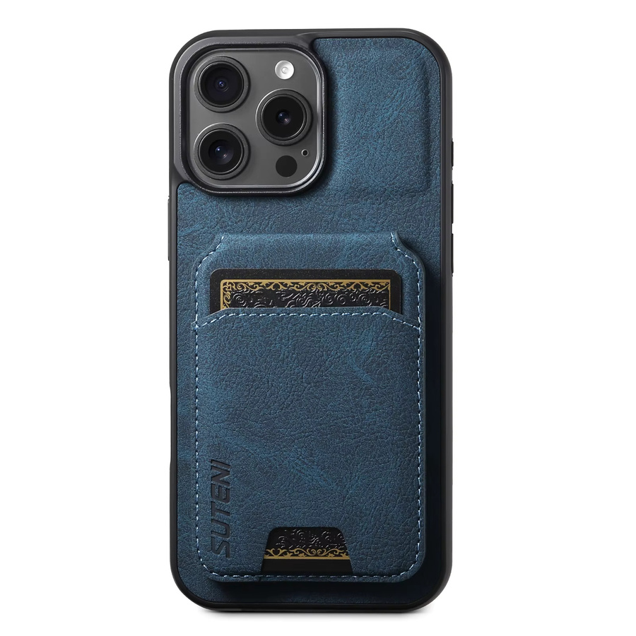 SUTENI Luxus Kunstleder Standhülle mit Lychee-Textur und Kartenfach in Blau für iPhone 17 Pro Max 16 Plus 15 14 13 12 mit mattiertem Finish - Bild 5
