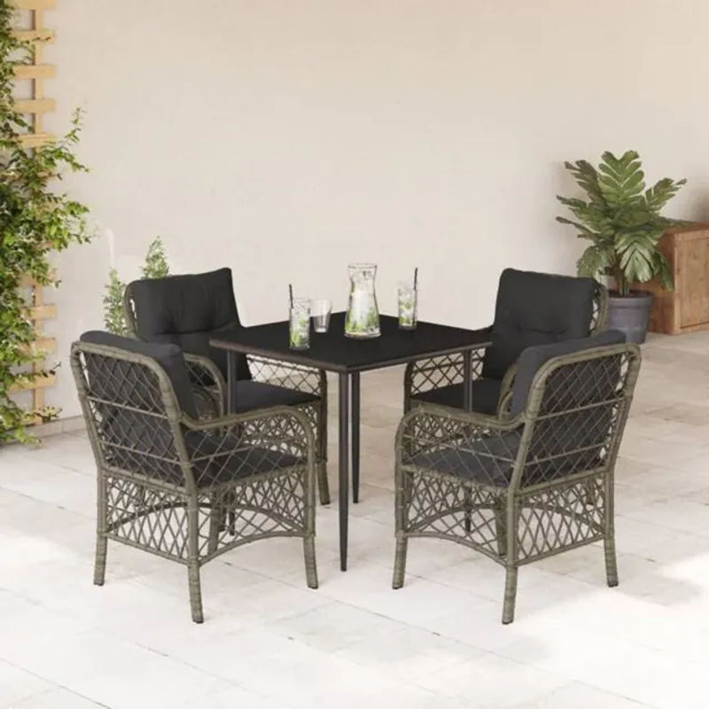 5-tlg. Gartenmöbel-Set aus Polyrattan mit Kissen in Grau von vidaxl - Bild 1