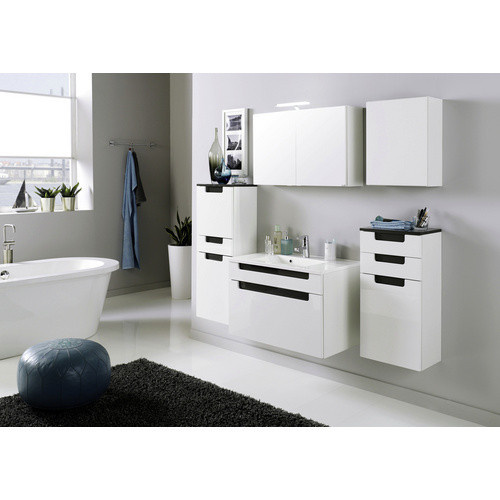 HELD MÖBEL Spiegelschrank Siena, 2-türig mit LED-Beleuchtung und Glaselementen, weiss, B: 80 cm, H: 65 cm, T: 20 cm - Bild 1