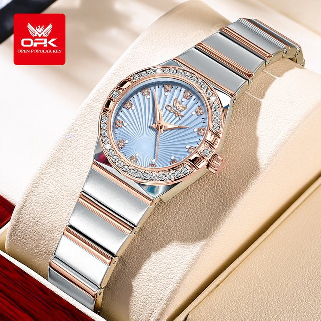 OPK Armbanduhr Quarz, Edelstahl, Diamantbesetzt, Blau, Damen - Bild 1