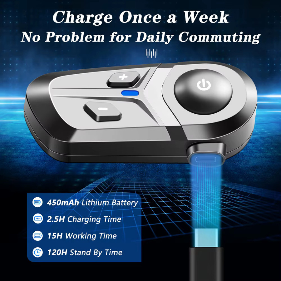 XINOWY L1 Motorradhelm Bluetooth Headset in Schwarz mit CVC Noise Control, BT5.3 und IPX6 wasserdicht und staubdicht - Bild 5