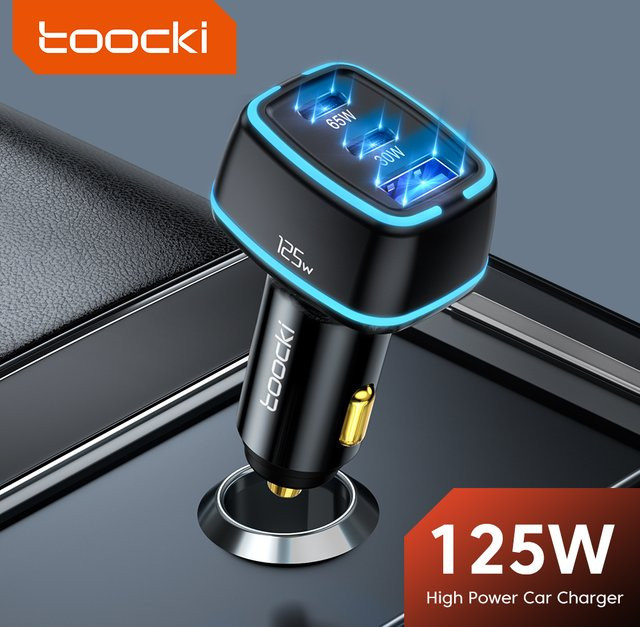 Toocki 125 W Auto Ladegerät mit QC3.0, PPS und PD3.0 Schnellladetechnologie, USB-C Typ C Ladegerät für iPhone, Laptop und iPad, Schwarz - Bild 1