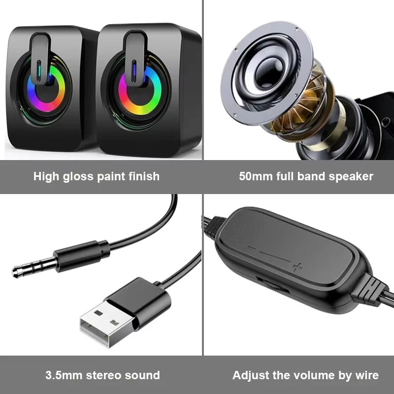 AyeBeau Mini Stereo Computer Lautsprecher für PC Laptop und Desktop, Tragbare Wired Sound Box, Schwarz - Bild 4