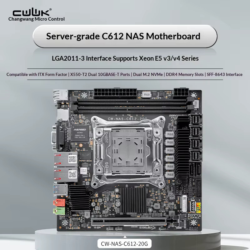YiHESZ X99 Motherboard C612 LGA 2011-3 Mini-ITX in Schwarz mit Dual 10GB Ethernet, DDR4-Unterstützung und M.2 NVME - Bild 2