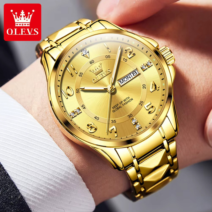 OLEVS Armbanduhr, Quarz, Edelstahl, Gold, Bicolor, Herren - Bild 4