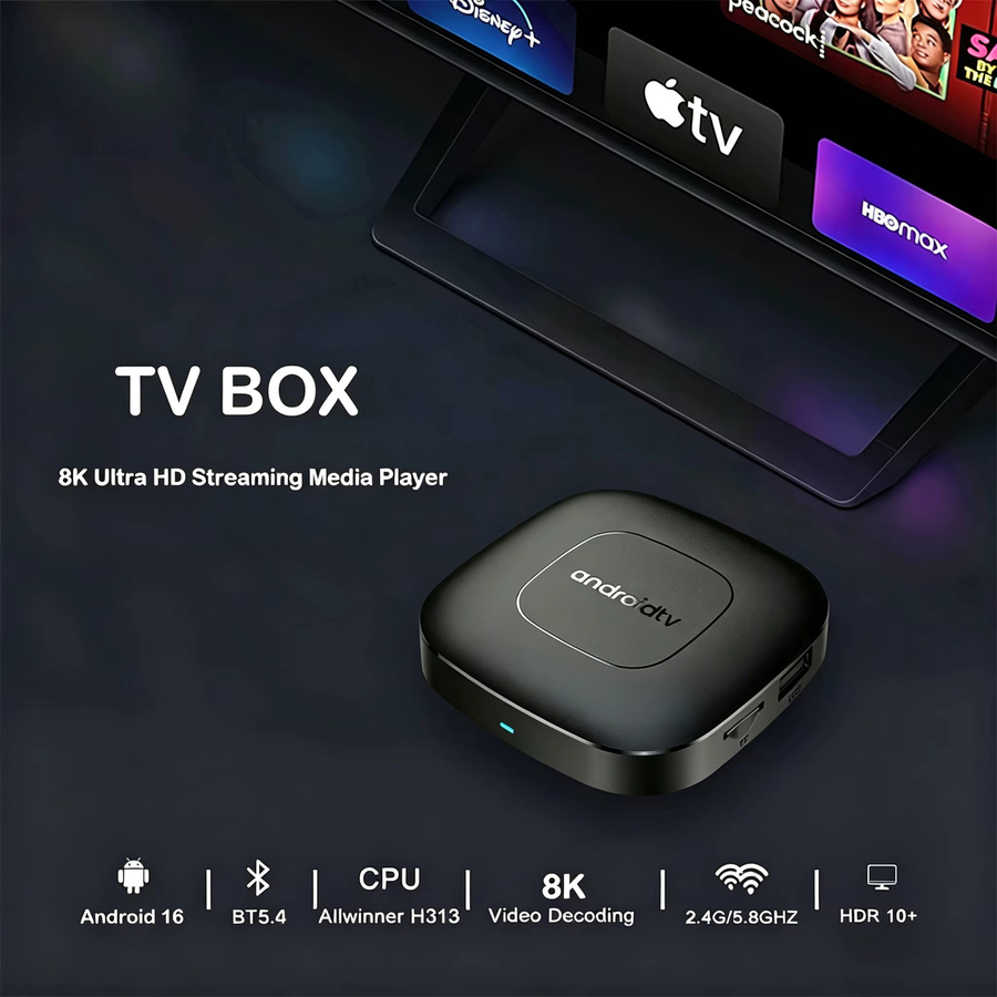 UOSU Smart TV Box T1 Android 16 Media Streamer mit 8GB RAM und 128GB Speicher, Quad Core H313, Dual WLAN, Bluetooth, Sprachassistent, Schwarz - Bild 3