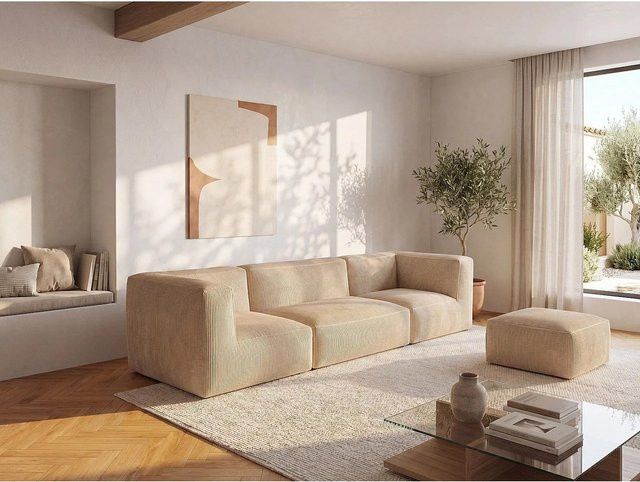 Modulares Sofa Noumara von Vente-unique in Beige mit passendem Ottoman, Breite: 325 cm, Tiefe: 70 cm - Bild 1