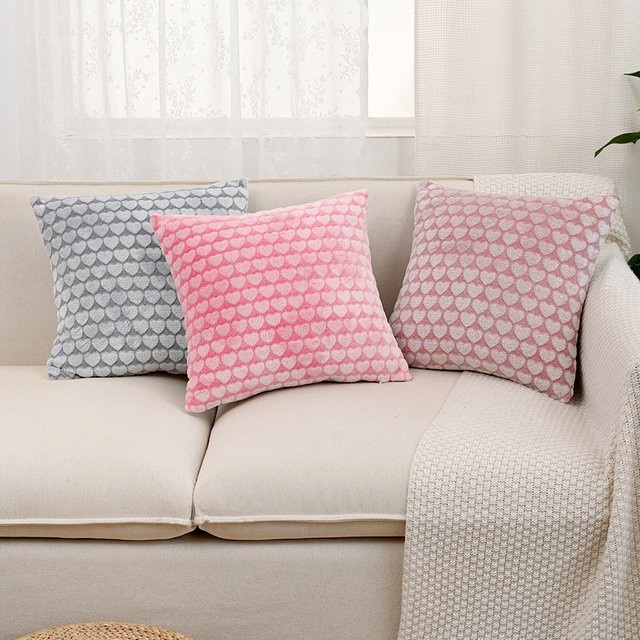 BUYNOW Plüsch Kissenbezug Herz Jacquard in Rosa, quadratisch, Breite: 40 cm - Bild 1