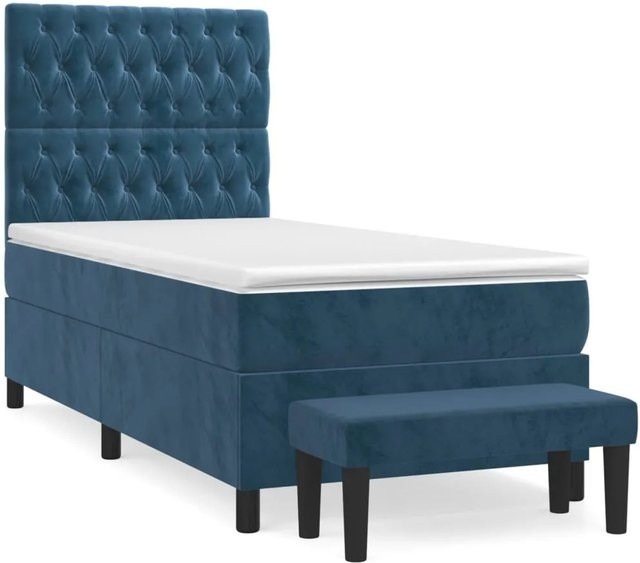 vidaXL Boxspringbett Hybrid mit Matratze Dunkelblau und Weiß, Samt, B/T/H: 90 x 200 x 128 cm - Bild 1