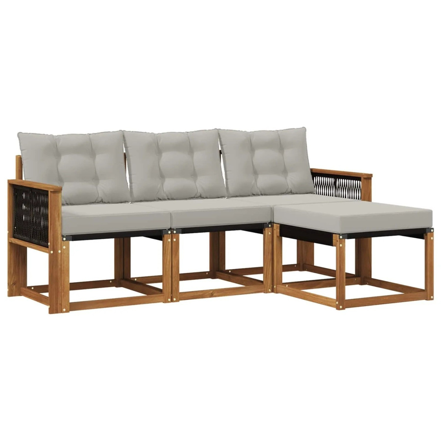 vidaXL Outdoor-Sofagarnitur L-Form aus Akazienholz und Textilene in Natur und Grau mit 4 Kissen und Armlehnen - Bild 2