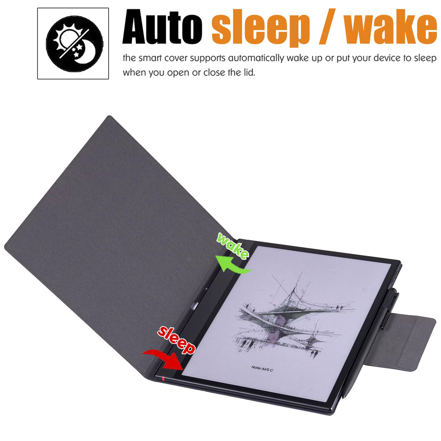 Boox Note Air 5C Hülle aus PU-Leder in Schwarz mit automatischer Schlaf- und Wachfunktion und Stiftschnalle im Slimfit-Design - Bild 2