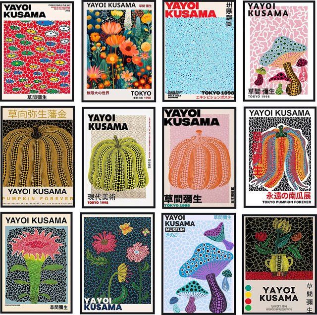 Yayoi Kusama Kunstposter Kürbisblume als Leinwand Wanddekoration - Bild 1
